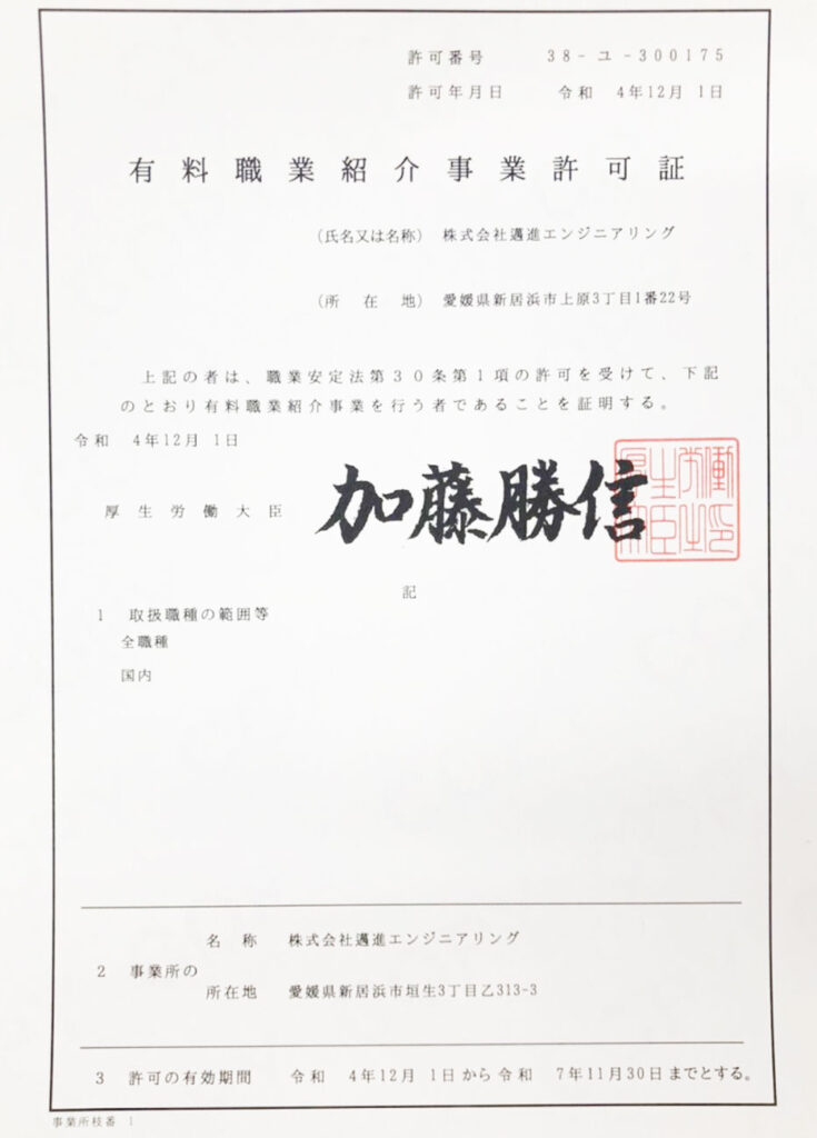 有料職業許可証